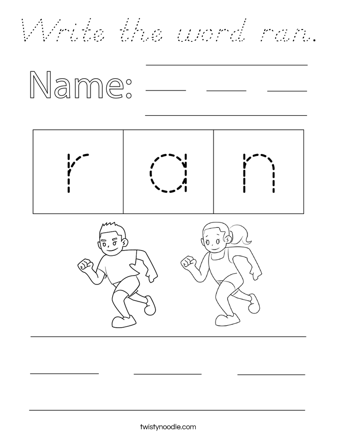 Write the word ran. Coloring Page