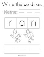 Write the word ran Coloring Page