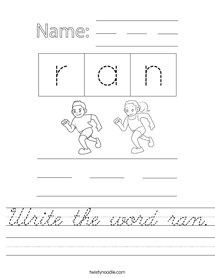 Write the word ran. Worksheet