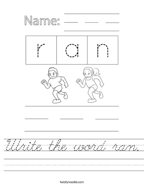 Write the word ran. Worksheet