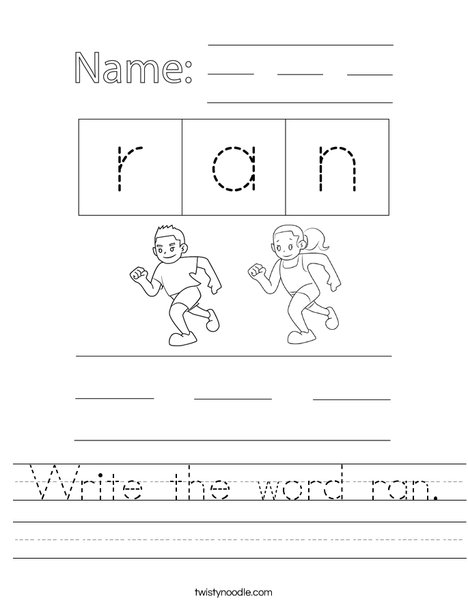 Write the word ran. Worksheet