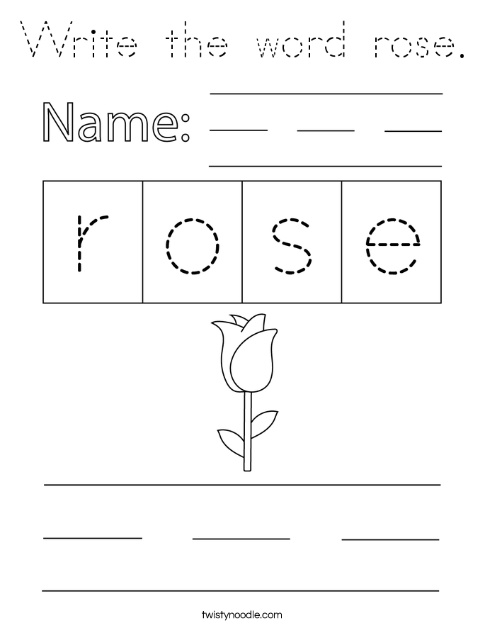Write the word rose. Coloring Page