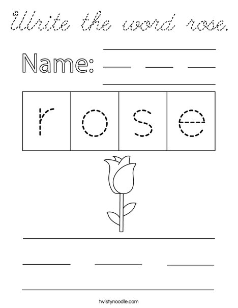 Write the word rose. Coloring Page