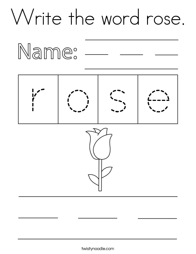 Write the word rose. Coloring Page