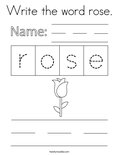 Write the word rose. Coloring Page