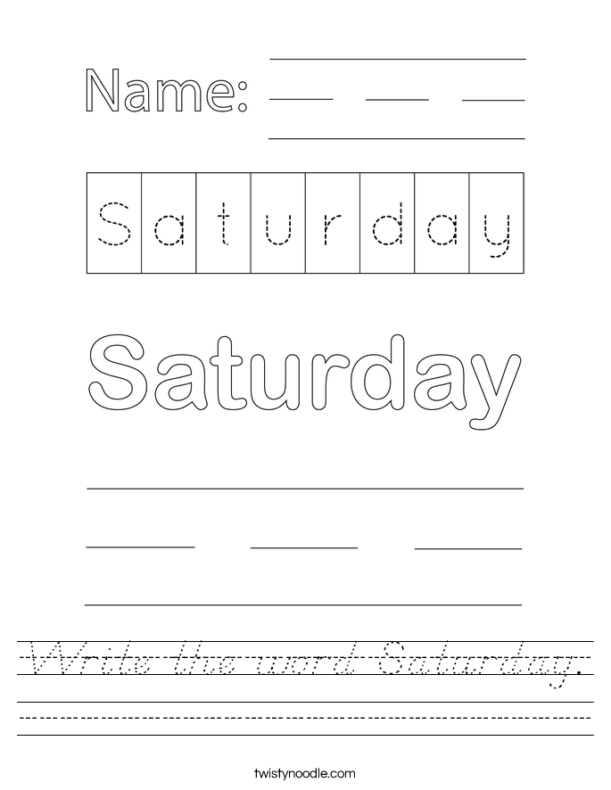 Write the word Saturday. Worksheet