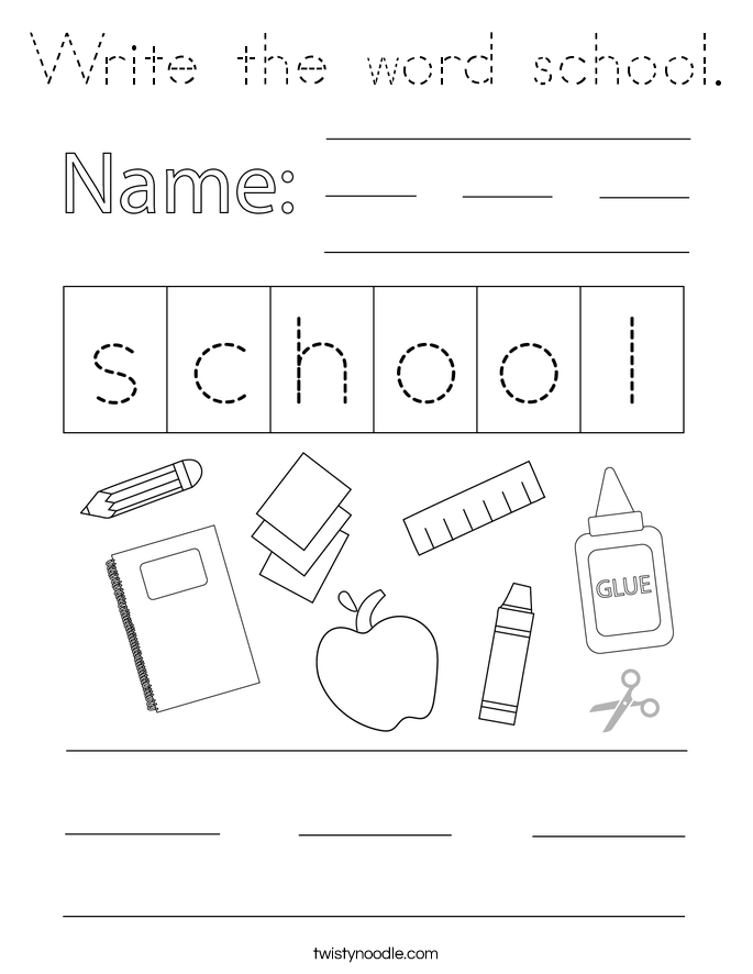 Write the word school. Coloring Page