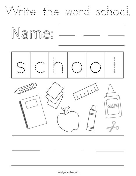 Write the word school. Coloring Page