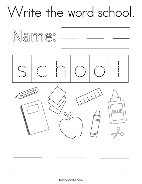 Write the word school Coloring Page - Twisty Noodle