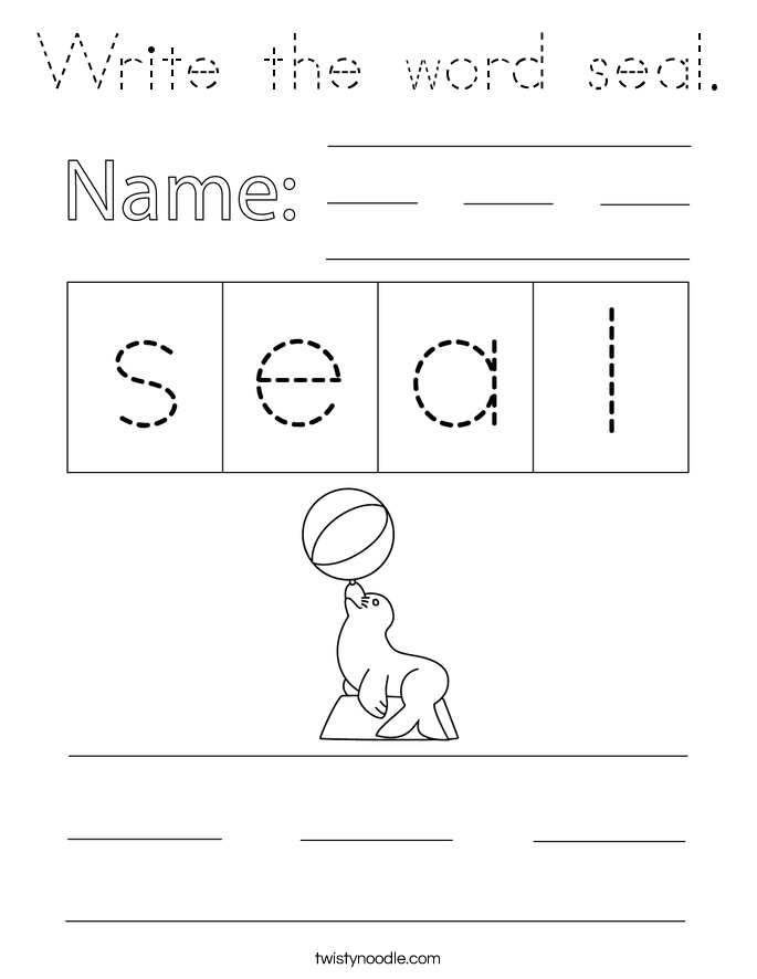 Write the word seal. Coloring Page