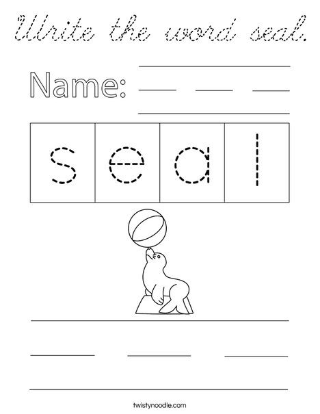 Write the word seal. Coloring Page