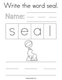 Write the word seal Coloring Page