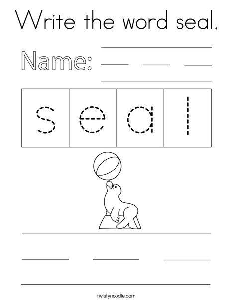 Write the word seal. Coloring Page
