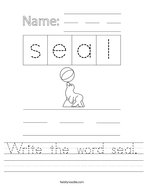 Write the word seal Handwriting Sheet