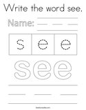 Write the word see Coloring Page