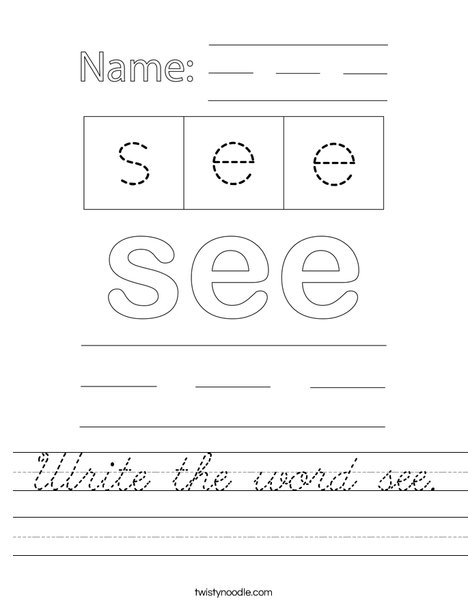 Write the word see. Worksheet
