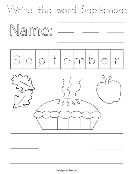 Write the word September. Coloring Page