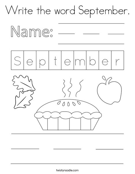 Write the word September. Coloring Page