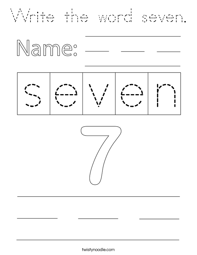 Write the word seven. Coloring Page