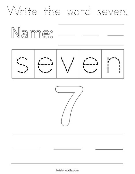 Write the word seven. Coloring Page