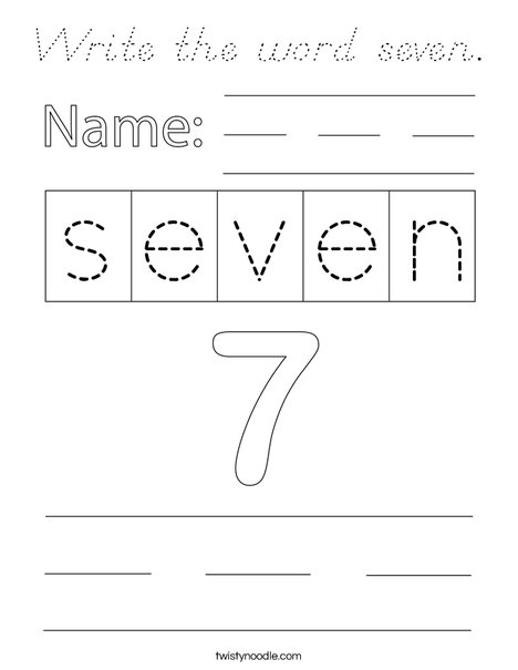 Write the word seven. Coloring Page