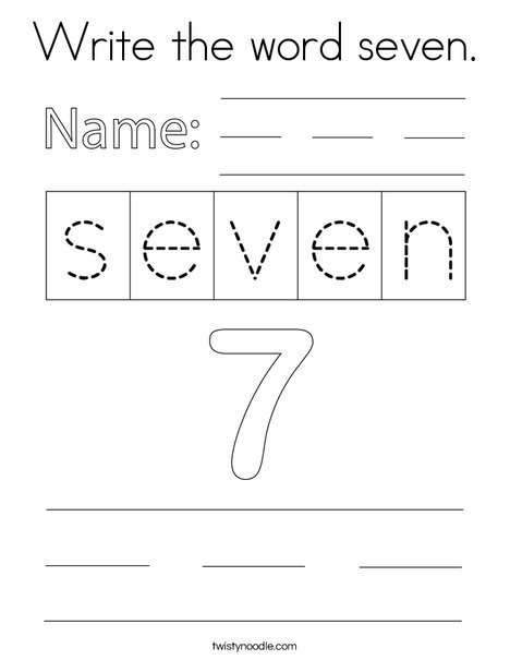 Write the word seven. Coloring Page