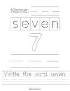 Write the word seven Handwriting Sheet
