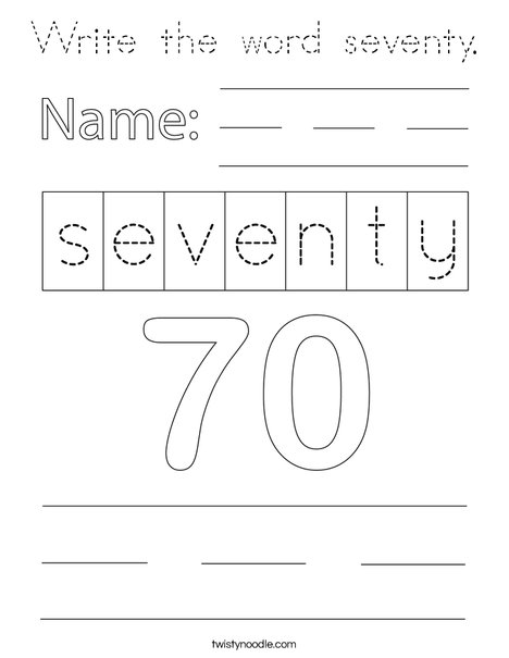 Write the word seventy. Coloring Page