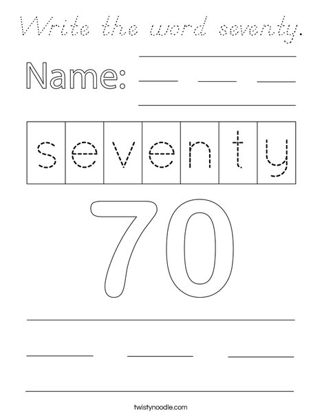 Write the word seventy. Coloring Page