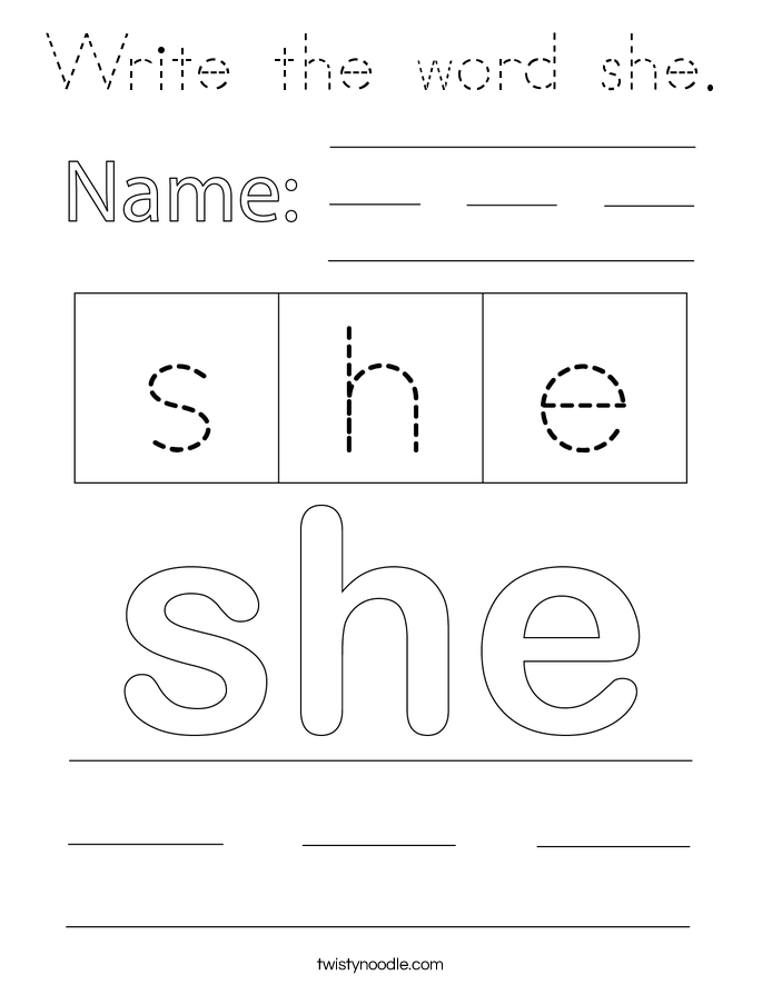 Write the word she. Coloring Page