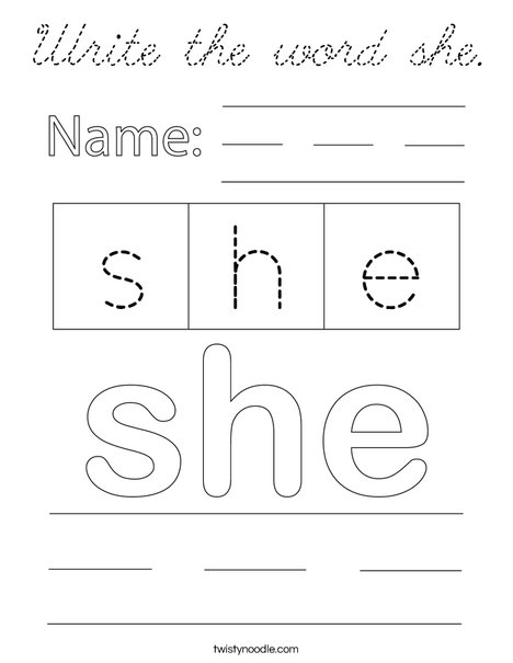 Write the word she. Coloring Page