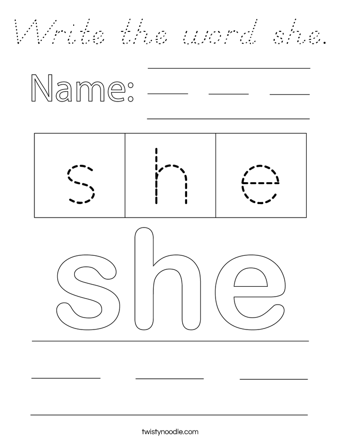 Write the word she. Coloring Page