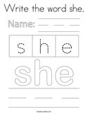 Write the word she Coloring Page