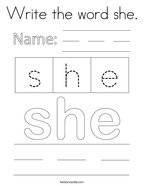 Write the word she Coloring Page