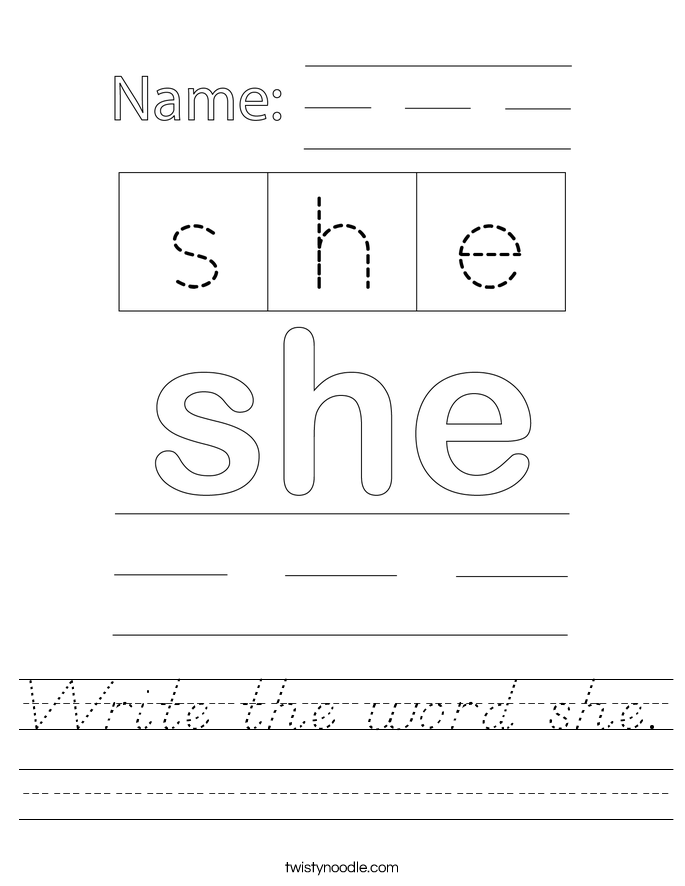 Write the word she. Worksheet