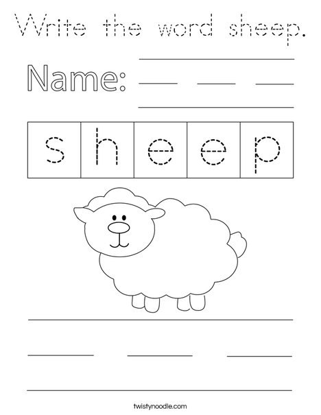 Write the word sheep. Coloring Page