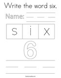 Write the word six Coloring Page