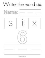 Write the word six Coloring Page