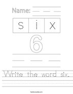 Write the word six Handwriting Sheet