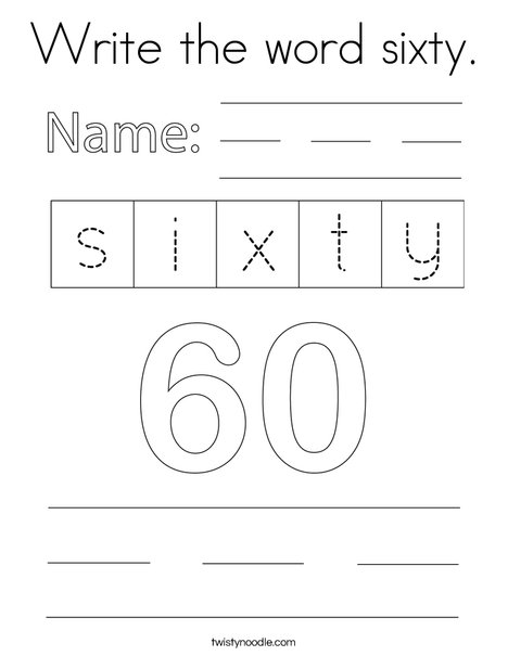 Write the word sixty. Coloring Page