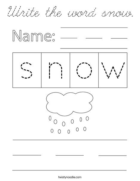 Write the word snow. Coloring Page