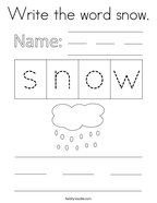Write the word snow Coloring Page