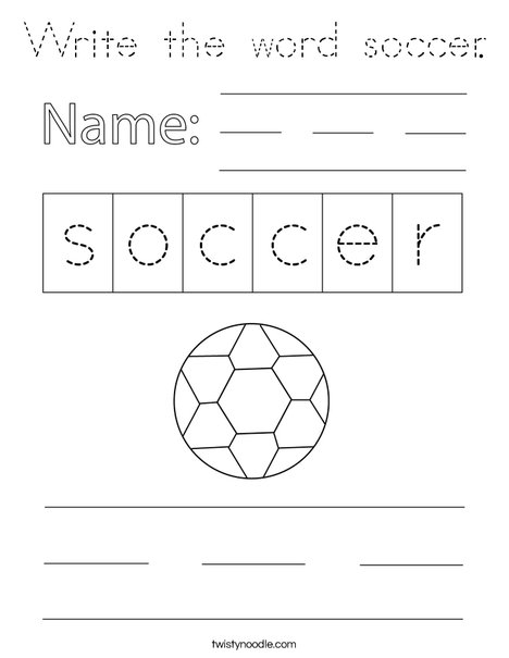 Write the word soccer. Coloring Page
