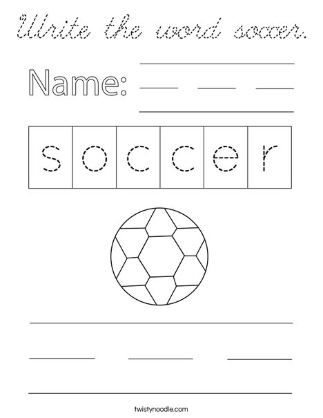 Write the word soccer. Coloring Page