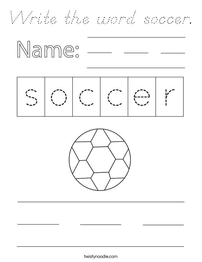 Write the word soccer. Coloring Page