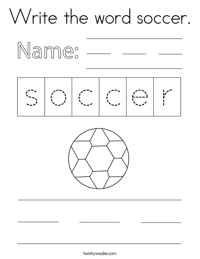 Write the word soccer. Coloring Page