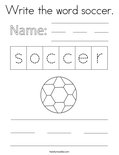Write the word soccer. Coloring Page