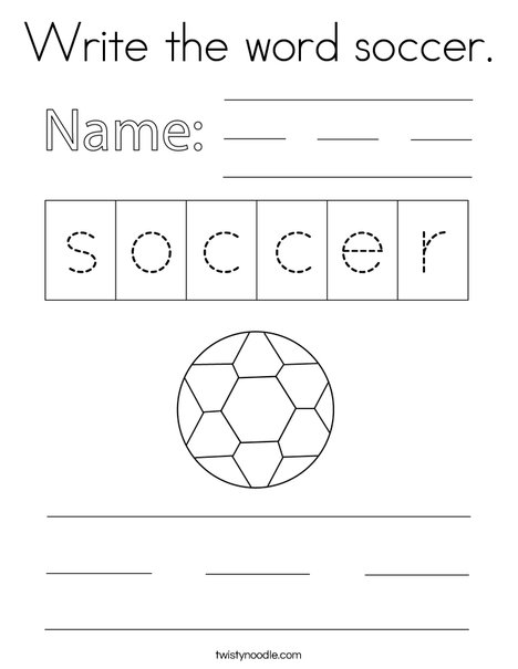 Write the word soccer. Coloring Page