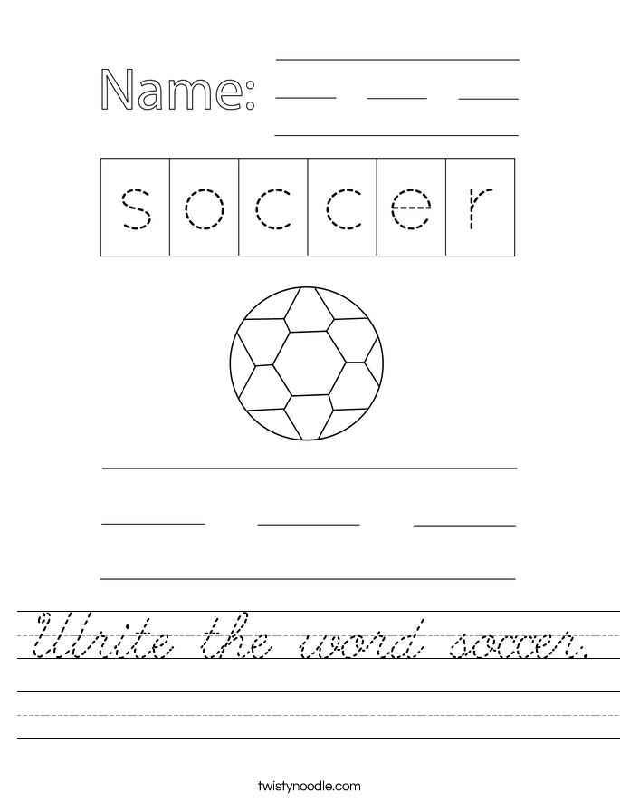 Write the word soccer. Worksheet