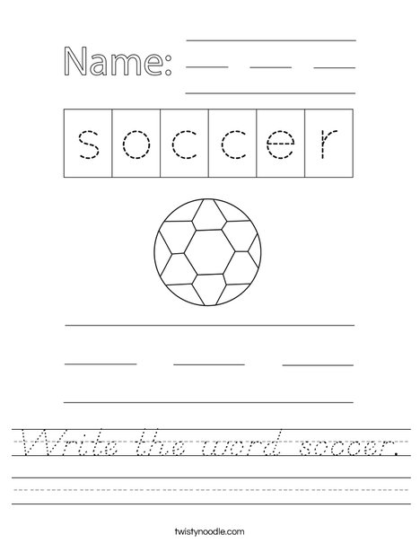 Write the word soccer. Worksheet